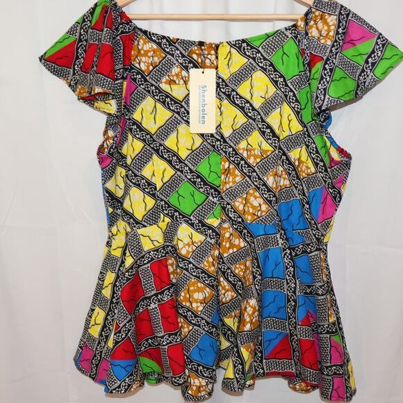 NWT Shenbolen Size 2X Multicolor Top Flared Sleeves Round Neck Zipper - Picture 14 of 14